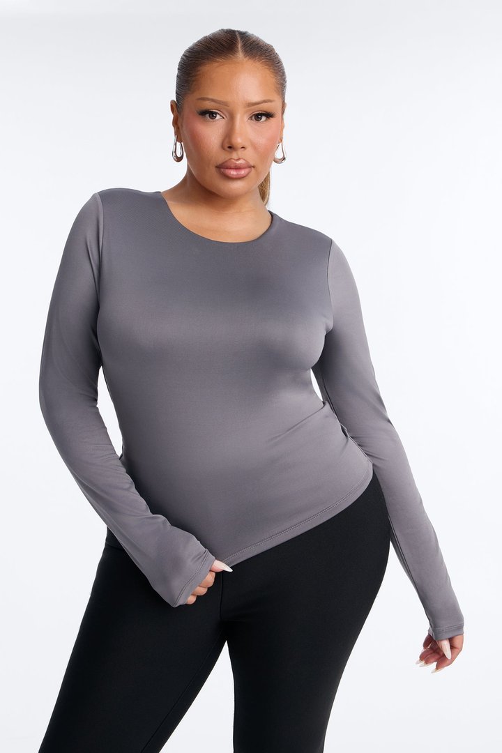 Brenda Double Lined Long Sleeve Top - Grey