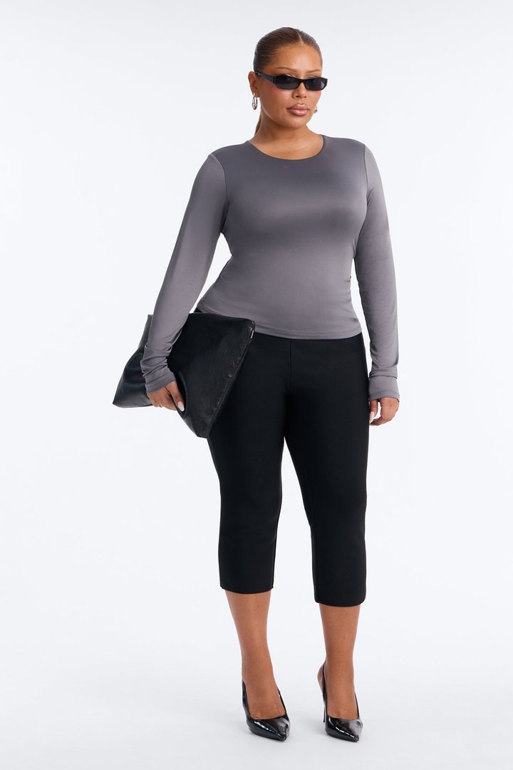 Brenda Double Lined Long Sleeve Top - Grey