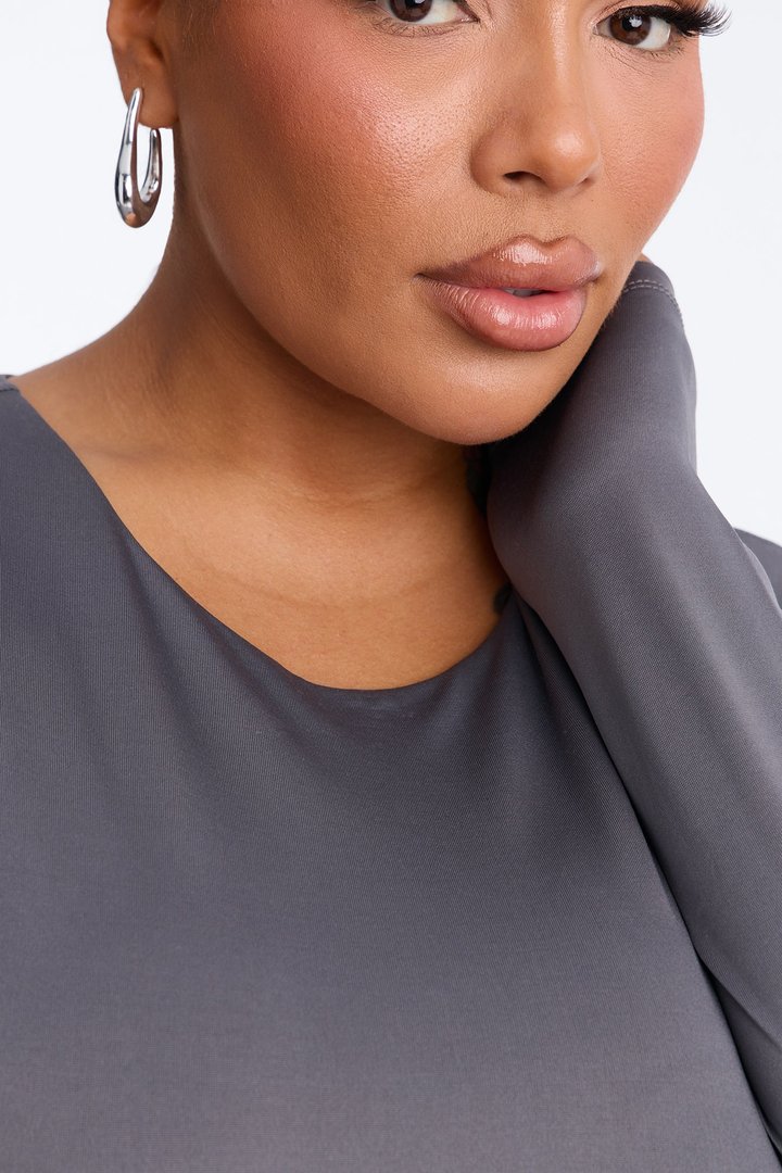 Brenda Double Lined Long Sleeve Top - Grey