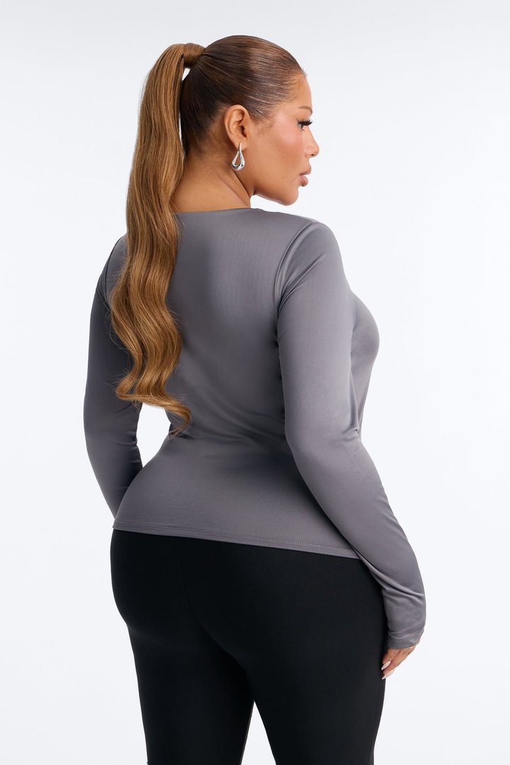 Brenda Double Lined Long Sleeve Top - Grey