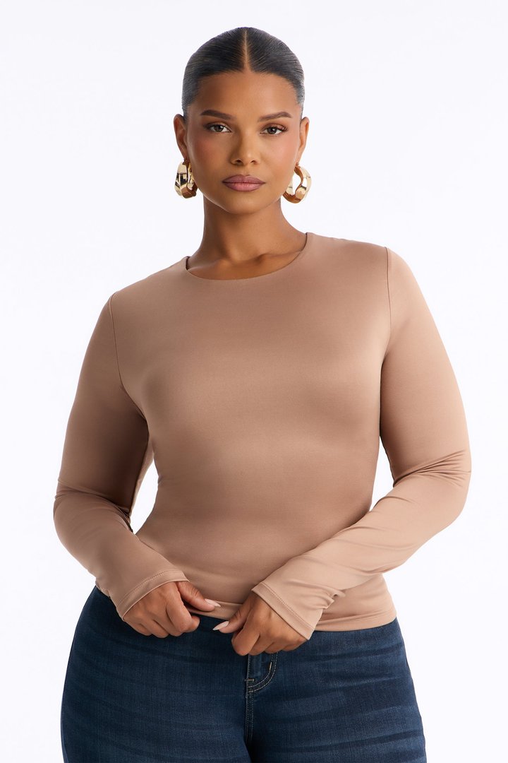 Brenda Double Lined Long Sleeve Top - Taupe