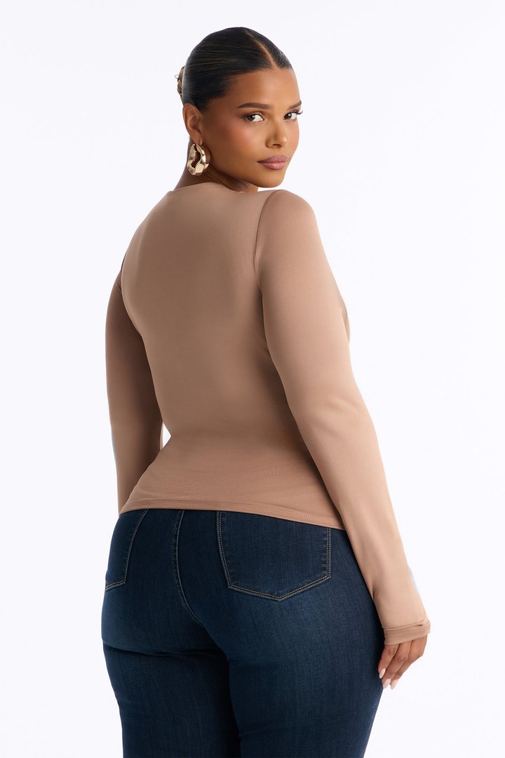 Brenda Double Lined Long Sleeve Top - Taupe