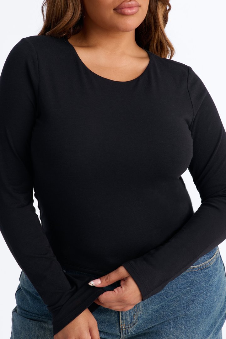 Gianna Double Lined Long Sleeve Top - Black