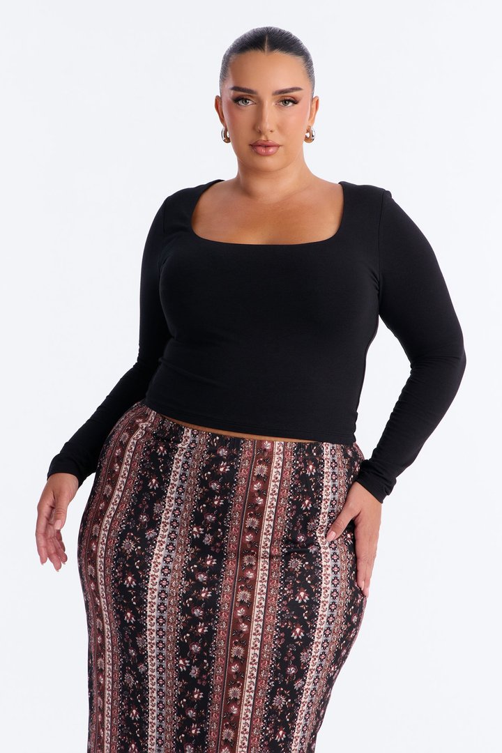 Maya Double Lined Long Sleeve Top - Black