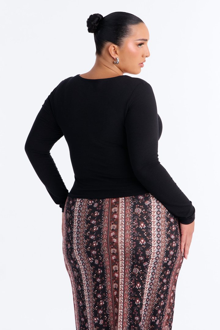 Maya Double Lined Long Sleeve Top - Black