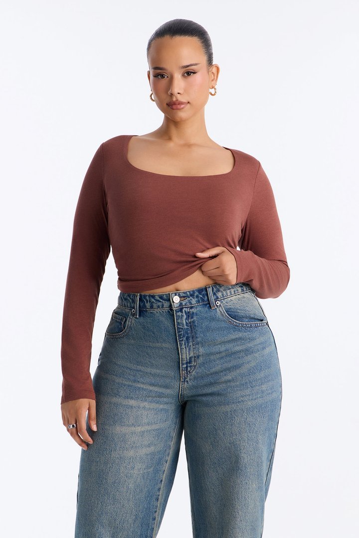 Maya Double Lined Long Sleeve Top - Mocha