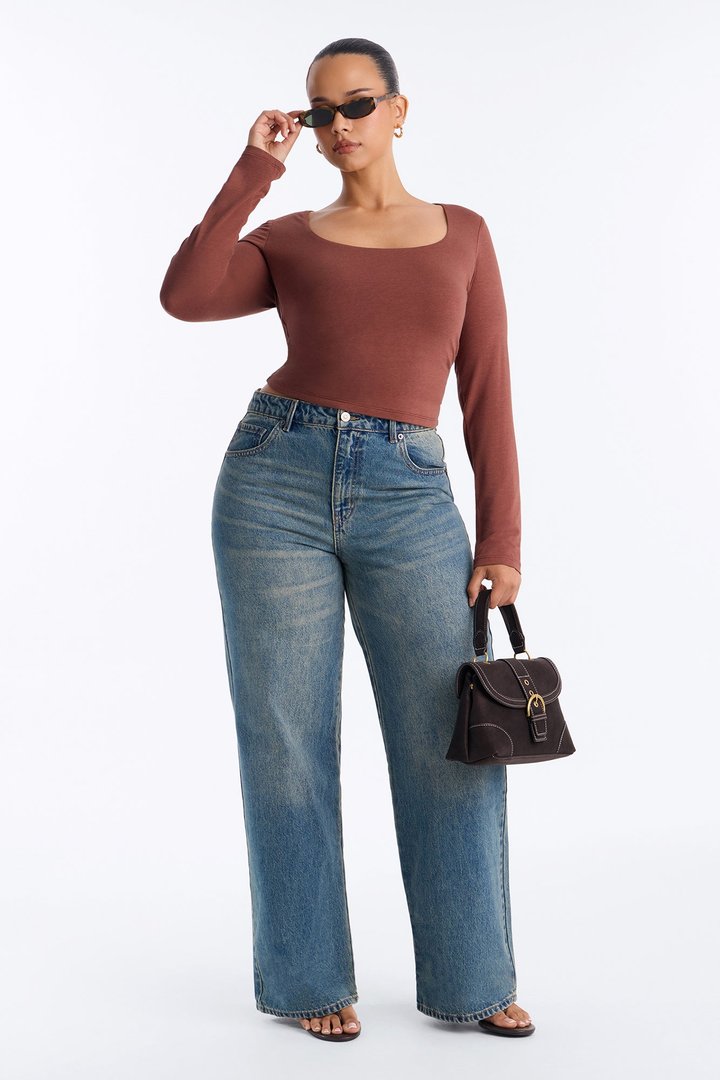 Maya Double Lined Long Sleeve Top - Mocha