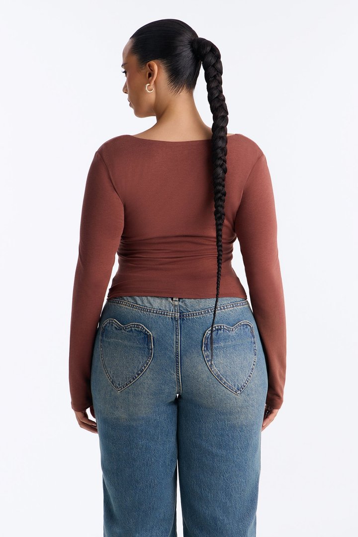 Maya Double Lined Long Sleeve Top - Mocha