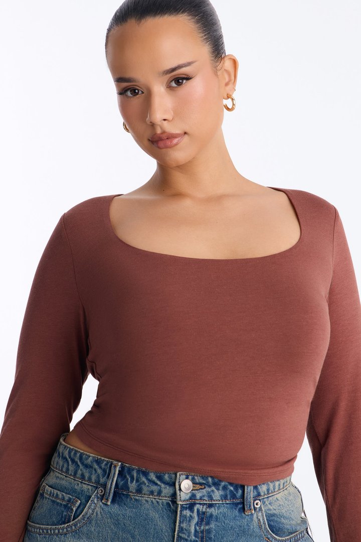 Maya Double Lined Long Sleeve Top - Mocha