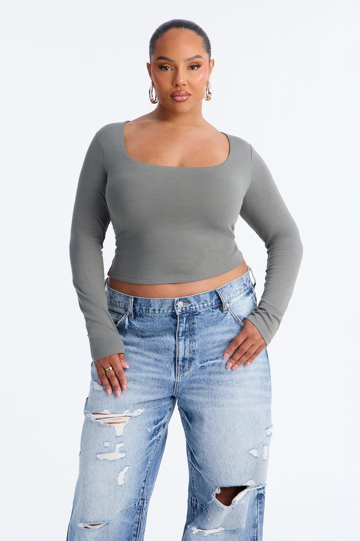 Maya Double Lined Long Sleeve Top - Olive