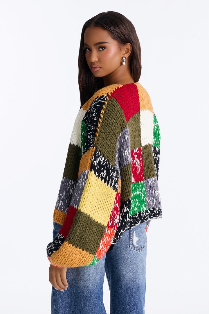 All The Vibes Chunky Knit Cardigan - Olive/combo