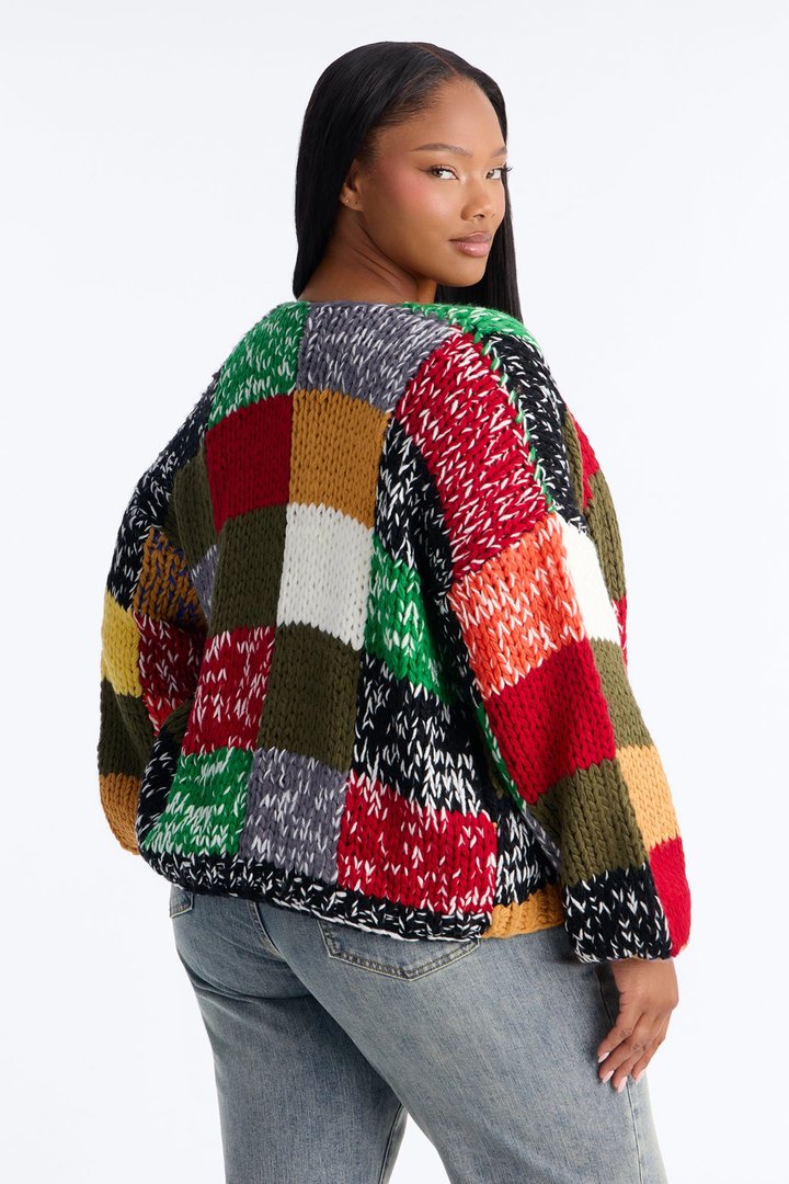 All The Vibes Chunky Knit Cardigan - Olive/combo