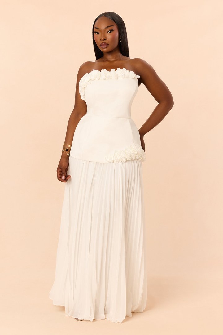 Soft Glam Pleated Gown - White