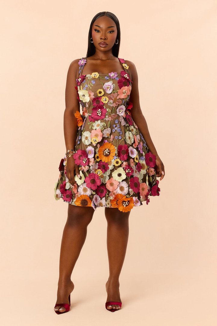 Love Spell Embroidered Mini Dress - Multi Color