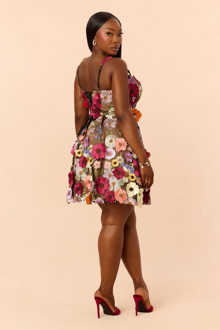 Love Spell Embroidered Mini Dress - Multi Color