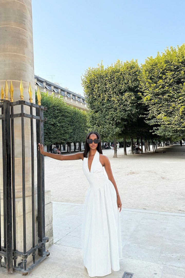 Jayla Pinstripe Halter Maxi Dress - White/combo