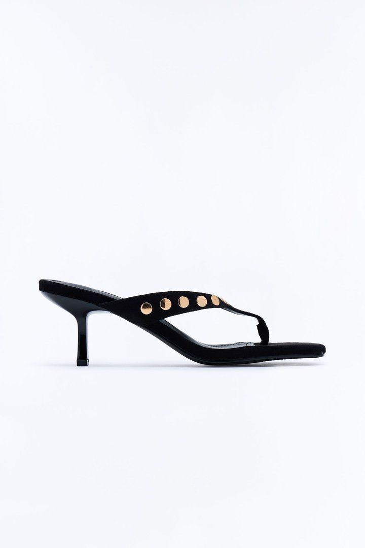 Stay Fine Studded Thong Heels - Black