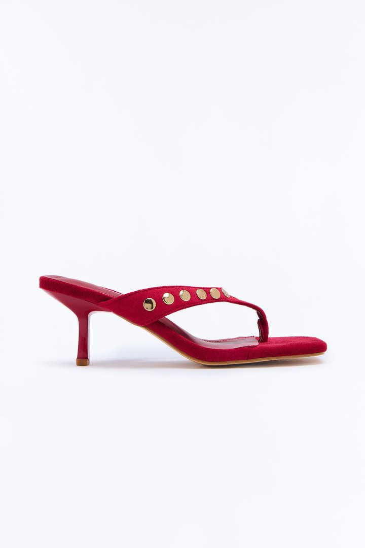 Stay Fine Studded Thong Heels - Red