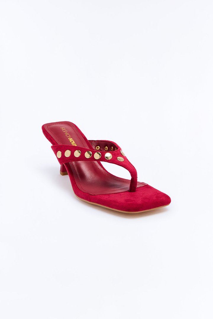 Stay Fine Studded Thong Heels - Red