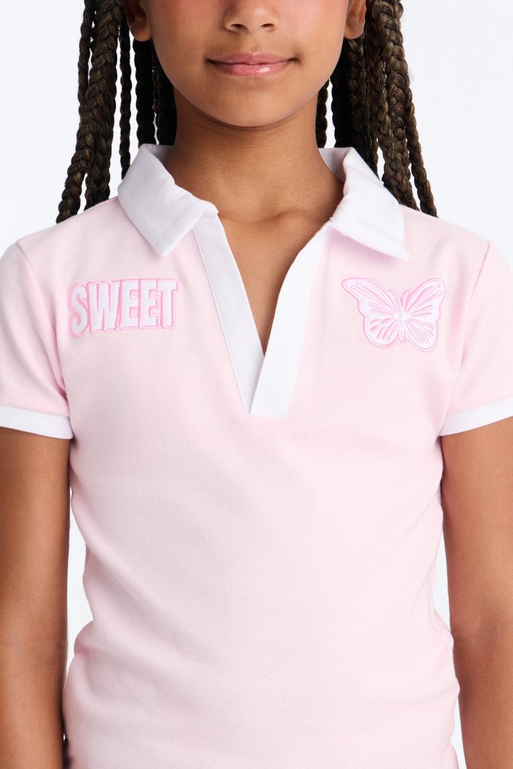 Mini So Sweet Short Sleeve Polo - Pink/combo