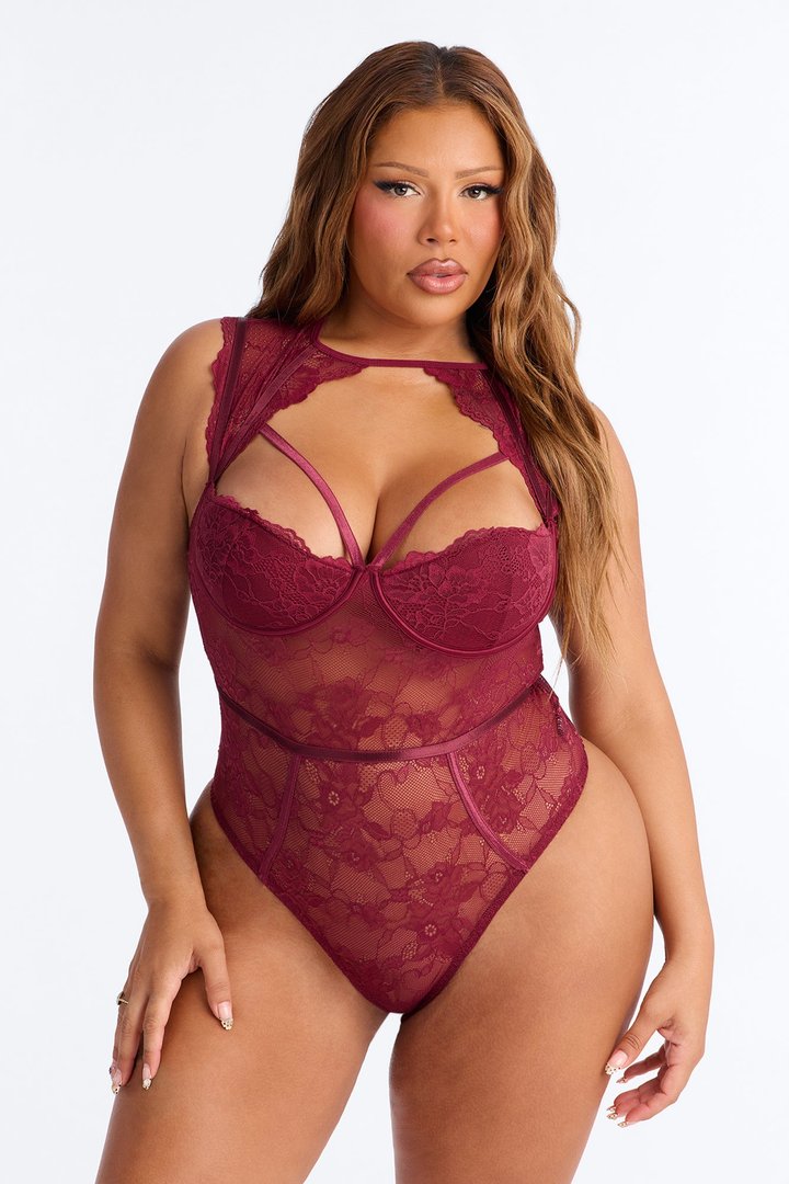 Favorite Part Lace Teddy - Burgundy