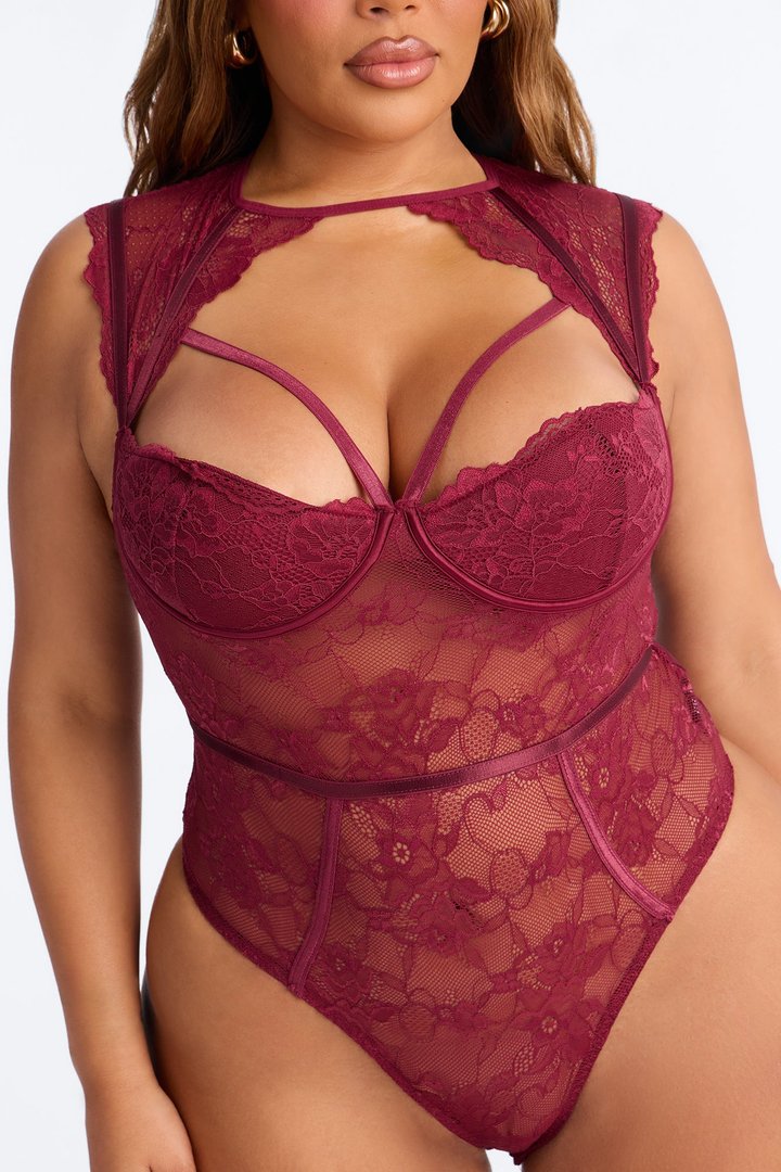 Favorite Part Lace Teddy - Burgundy