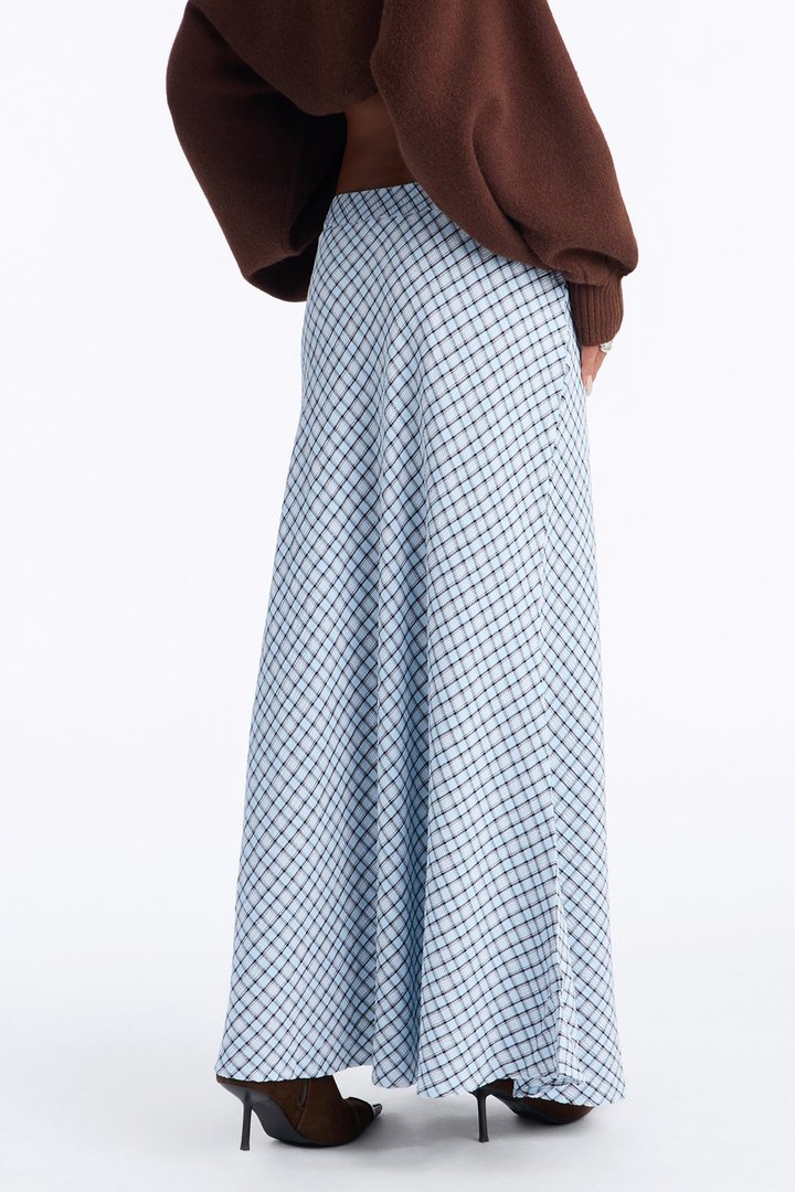 Annabella Plaid Seersucker Ankle Maxi Skirt - Blue/combo