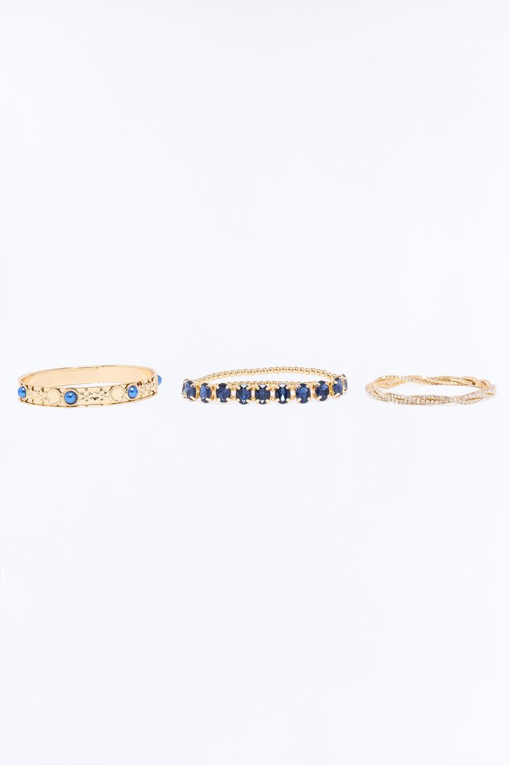 Seraphina 3 Piece Bracelet Set - Gold/Blue