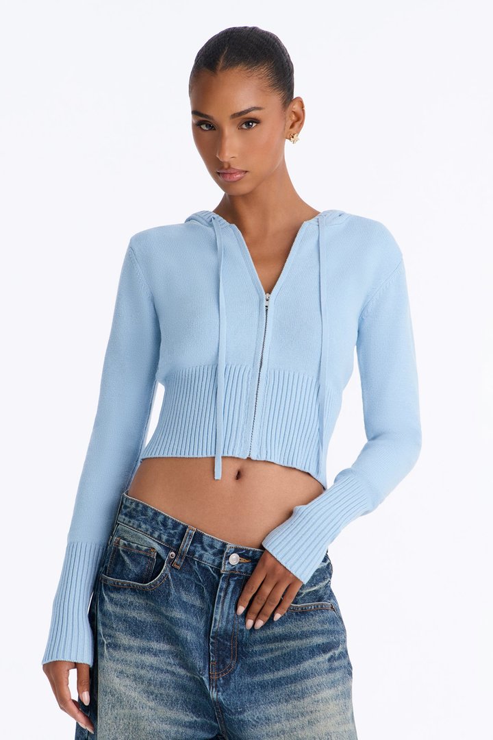 Lana Zip Up Sweater - Light Blue