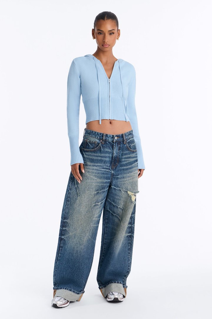 Lana Zip Up Sweater - Light Blue