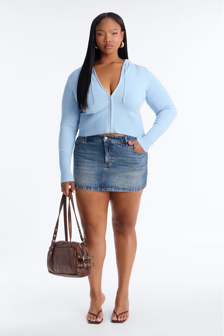 Lana Zip Up Sweater - Light Blue