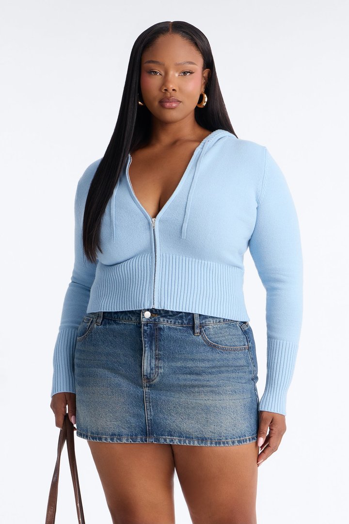 Lana Zip Up Sweater - Light Blue