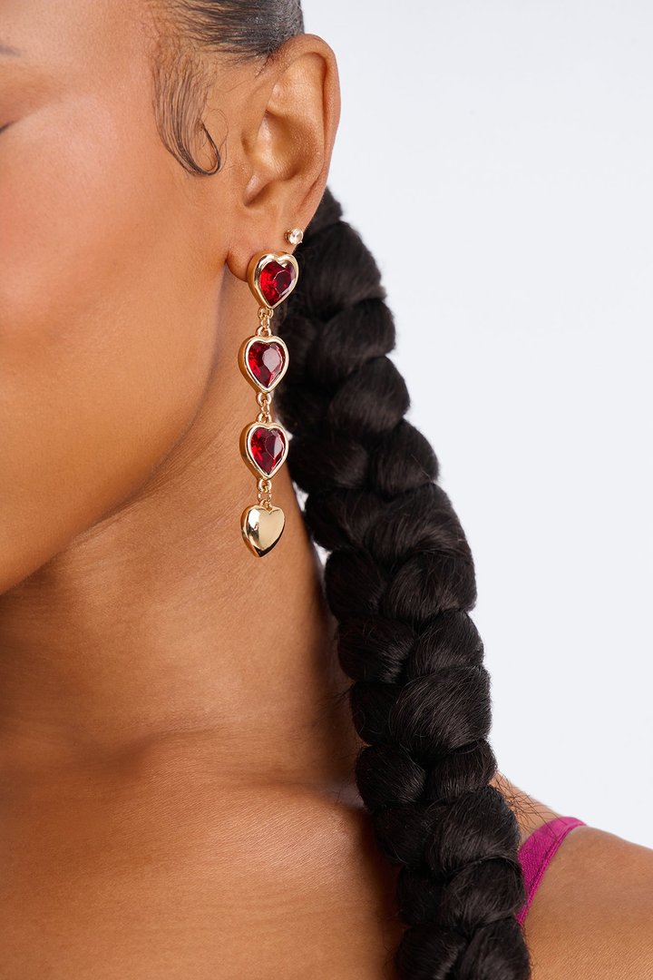 It's True Love Linear Earrings - Gold/Red