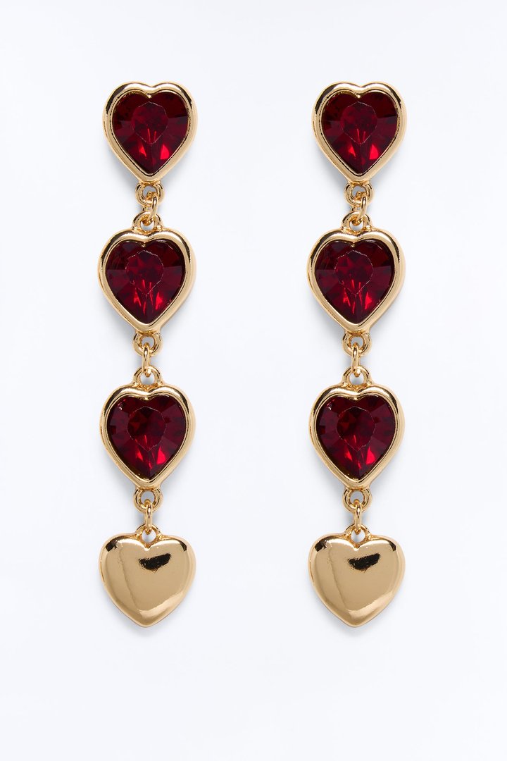 It's True Love Linear Earrings - Gold/Red