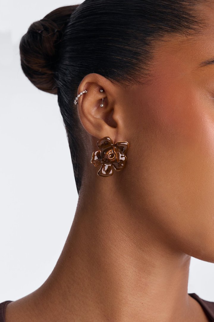All The Roses Stud Earrings - Brown