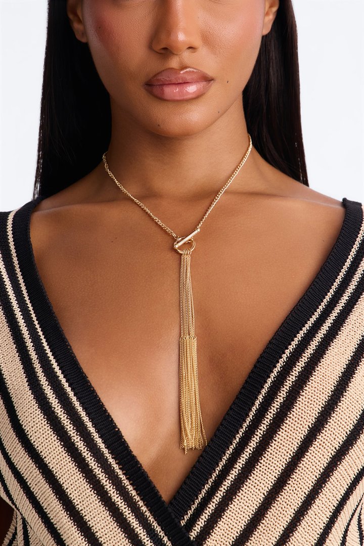 Not Going Anywhere Fringe Lariat Necklace - Gold