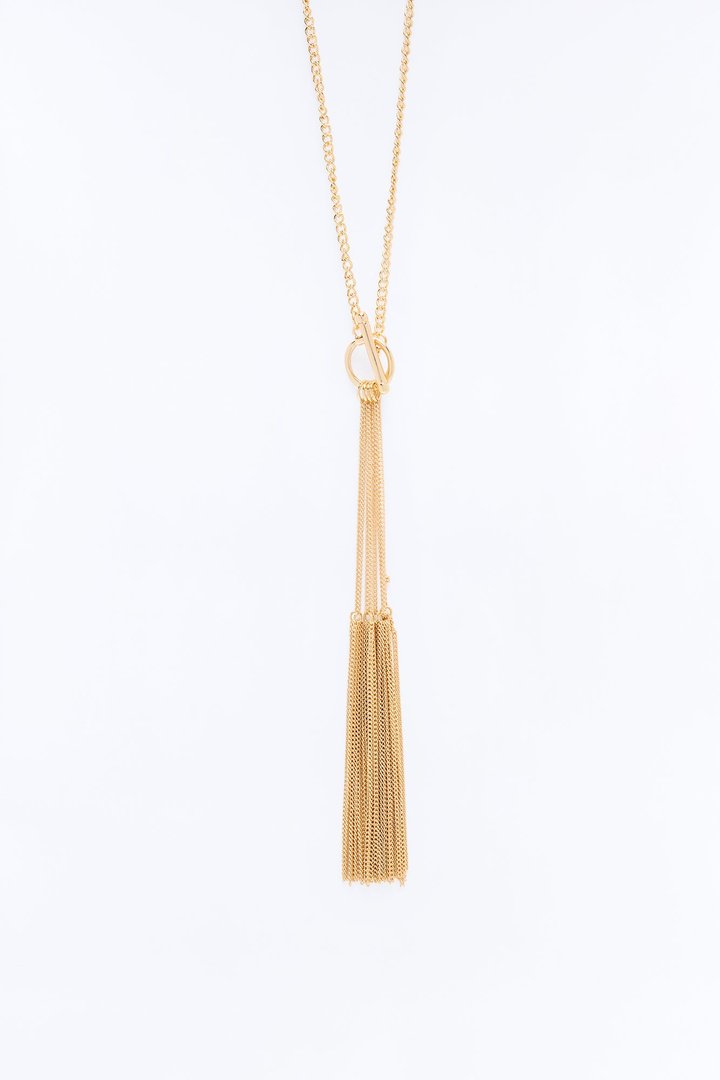 Not Going Anywhere Fringe Lariat Necklace - Gold