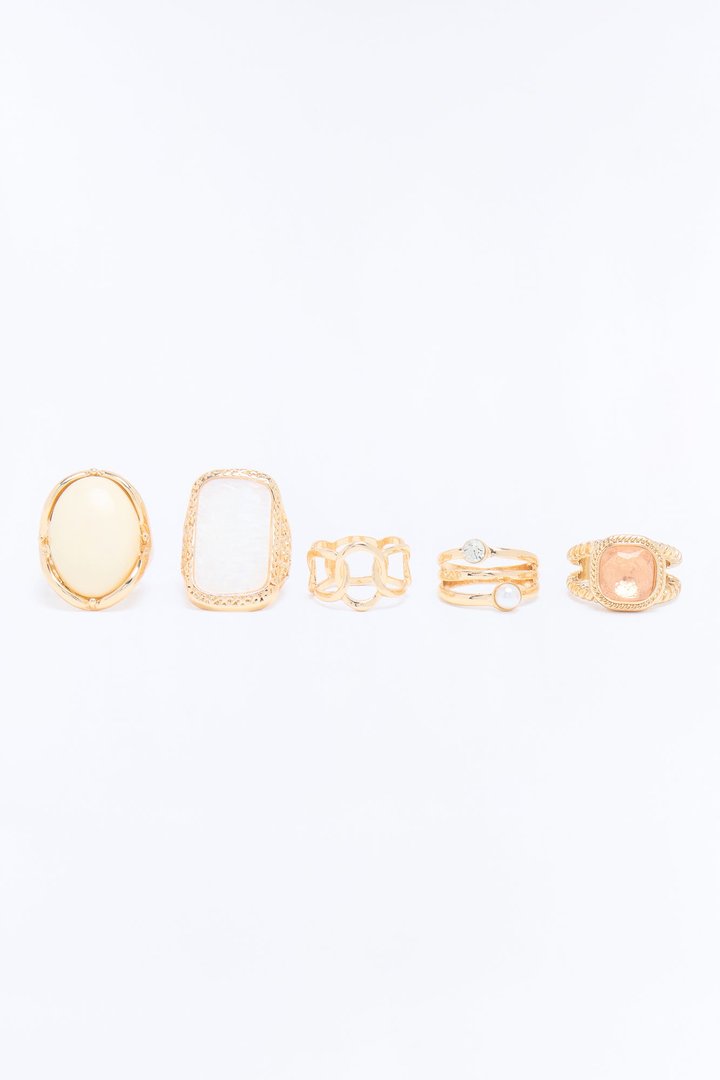 Take Me Away 5 Piece Rings Set - Gold/combo
