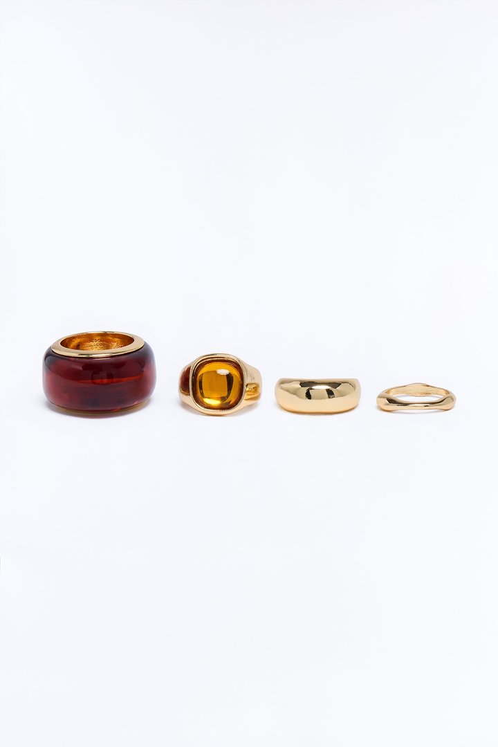 Riviera Sun 4 Piece Ring Set - Gold/Brown