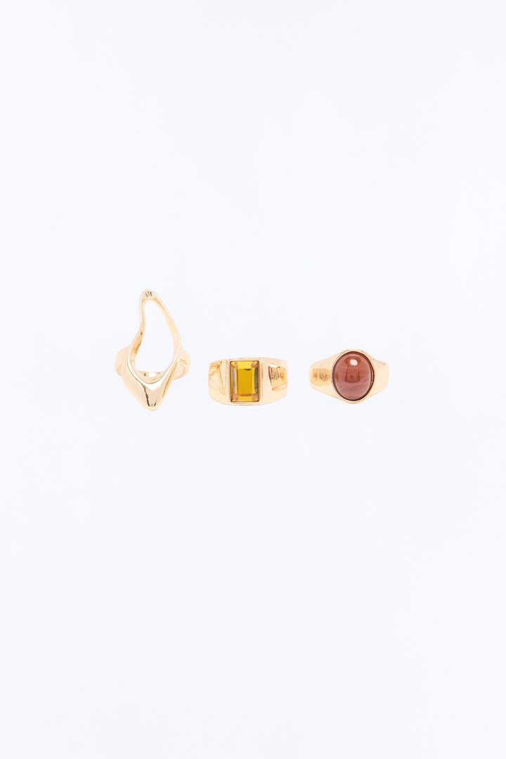 Neyara 3 Piece Rings Set - Gold/Brown