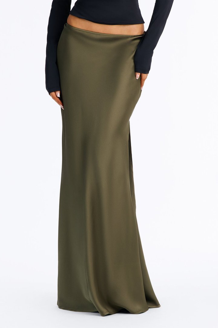 Love Like This Satin Maxi Skirt - Olive