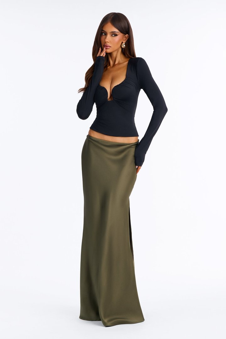 Love Like This Satin Maxi Skirt - Olive