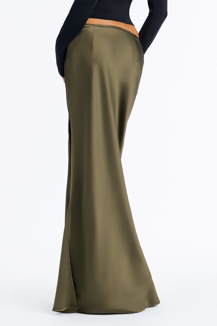Love Like This Satin Maxi Skirt - Olive