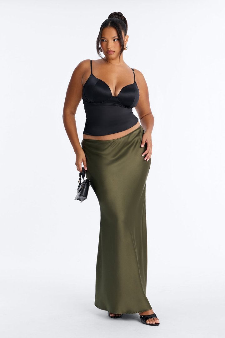 Love Like This Satin Maxi Skirt - Olive