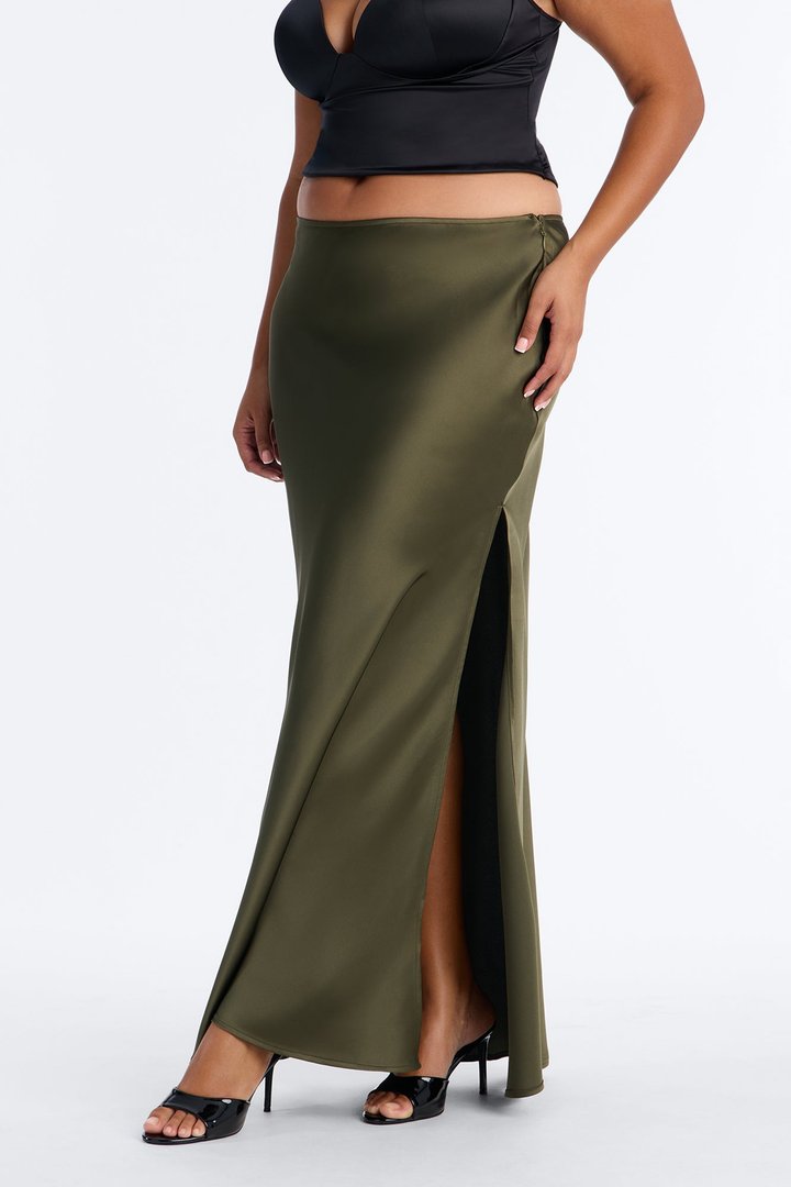 Love Like This Satin Maxi Skirt - Olive