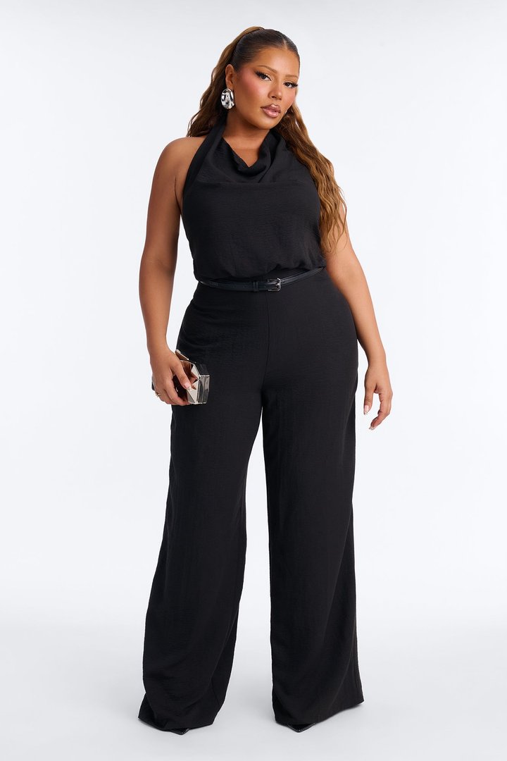 Amelia Belted Halter Jumpsuit - Black