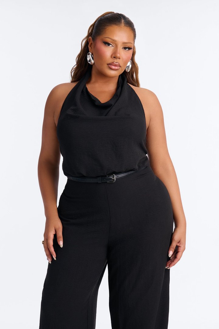 Amelia Belted Halter Jumpsuit - Black