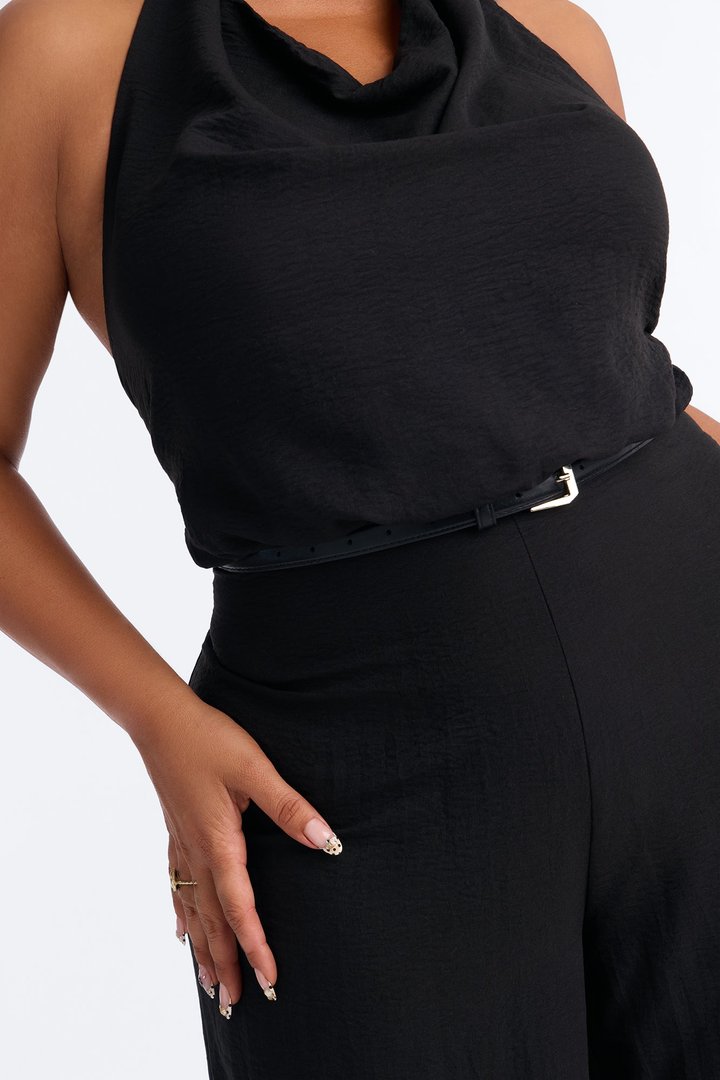 Amelia Belted Halter Jumpsuit - Black