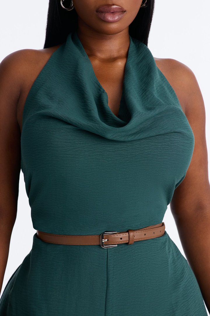 Amelia Belted Halter Jumpsuit - Hunter