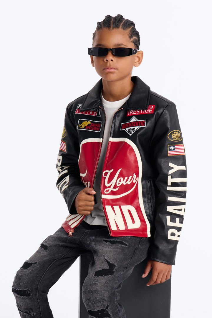 Mini Free Your Mind Faux Leather Racing Jacket - Black/combo
